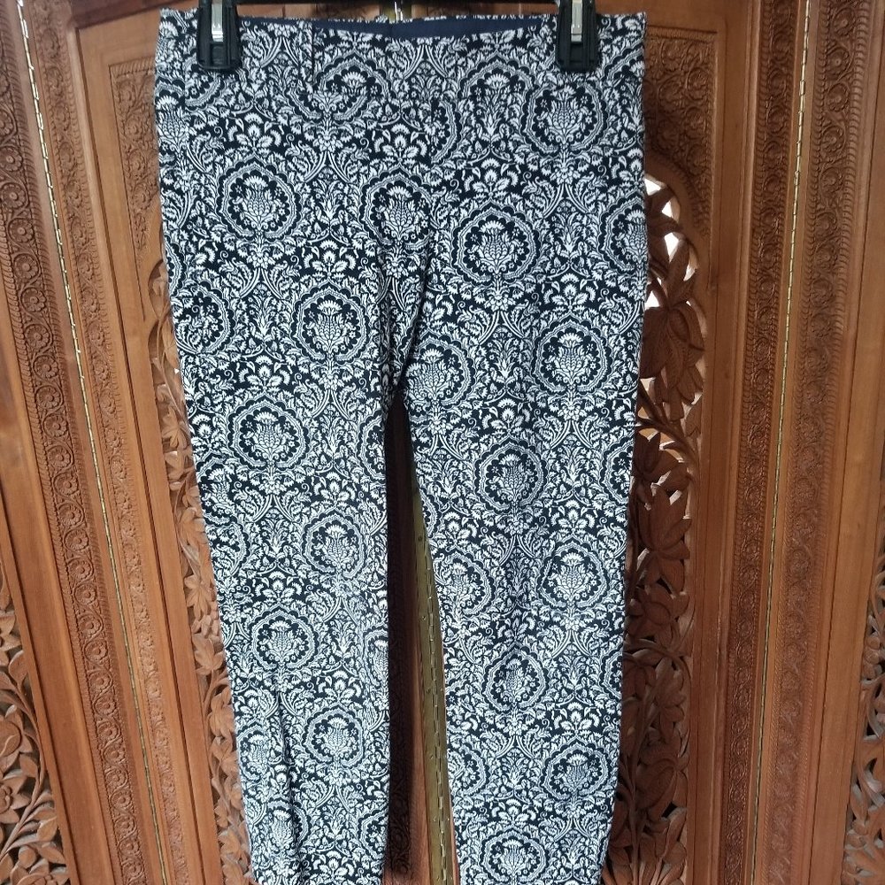 J. Crew Stretch twill patterned black/white capri